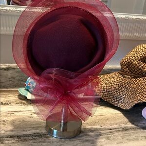 Chic Maroon Hat with Sheer Overlay